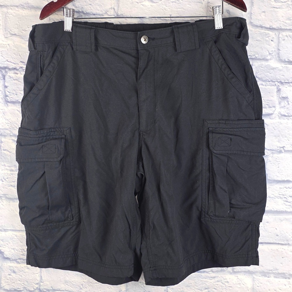 Duluth Trading Co Men Cargo Shorts Black Nylon Hiking Work Pockets Size XL (36)